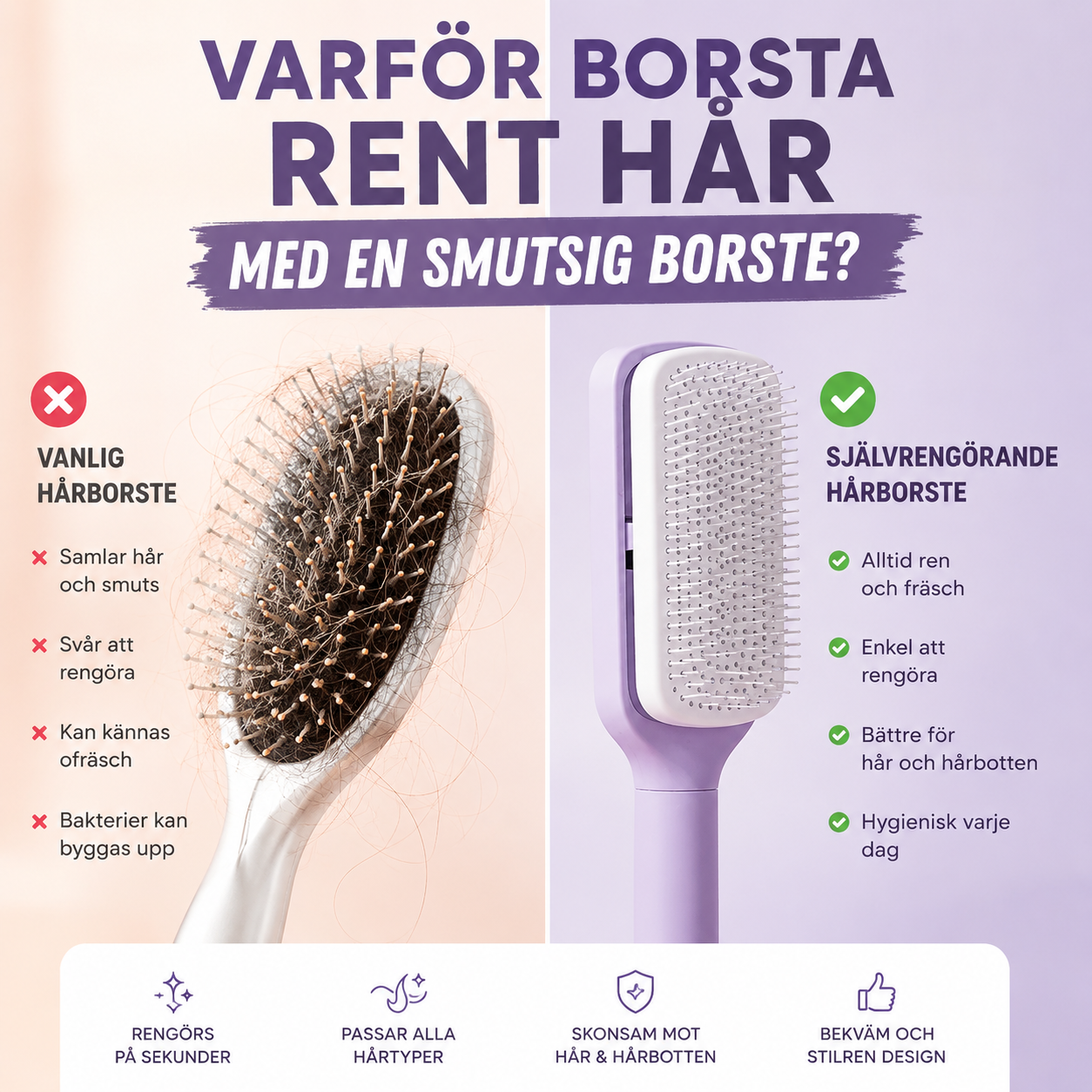 Självrengörande Hårborste - Enkelt och stiligt!